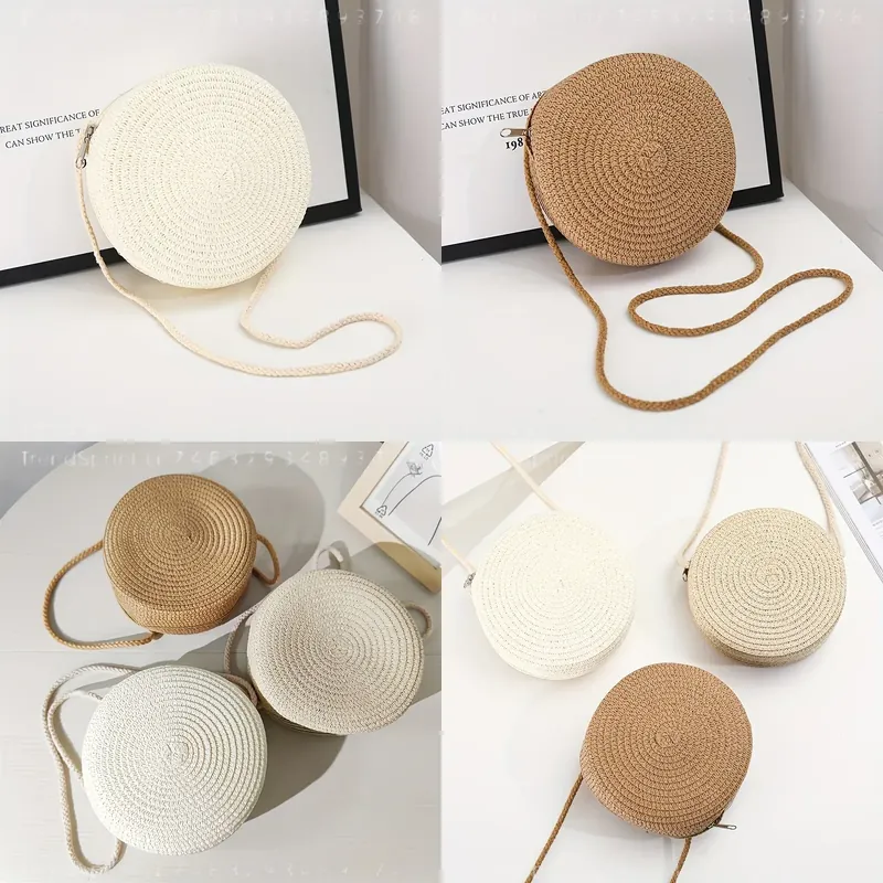 Women Accessories Bag - Круглая плетеная сумка-кроссбоди из ротанга для